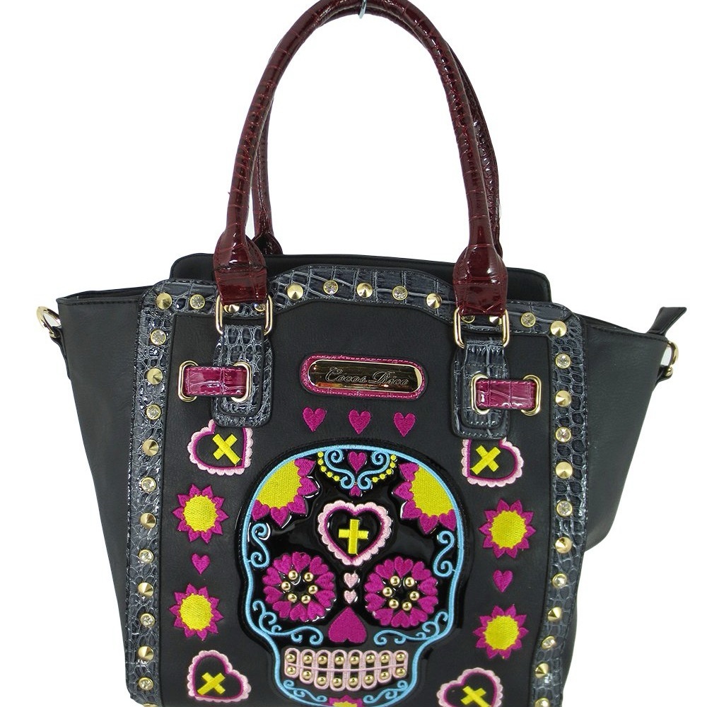 Cocos Rico Sugar Skull Rockabilly Embroidered Handbag